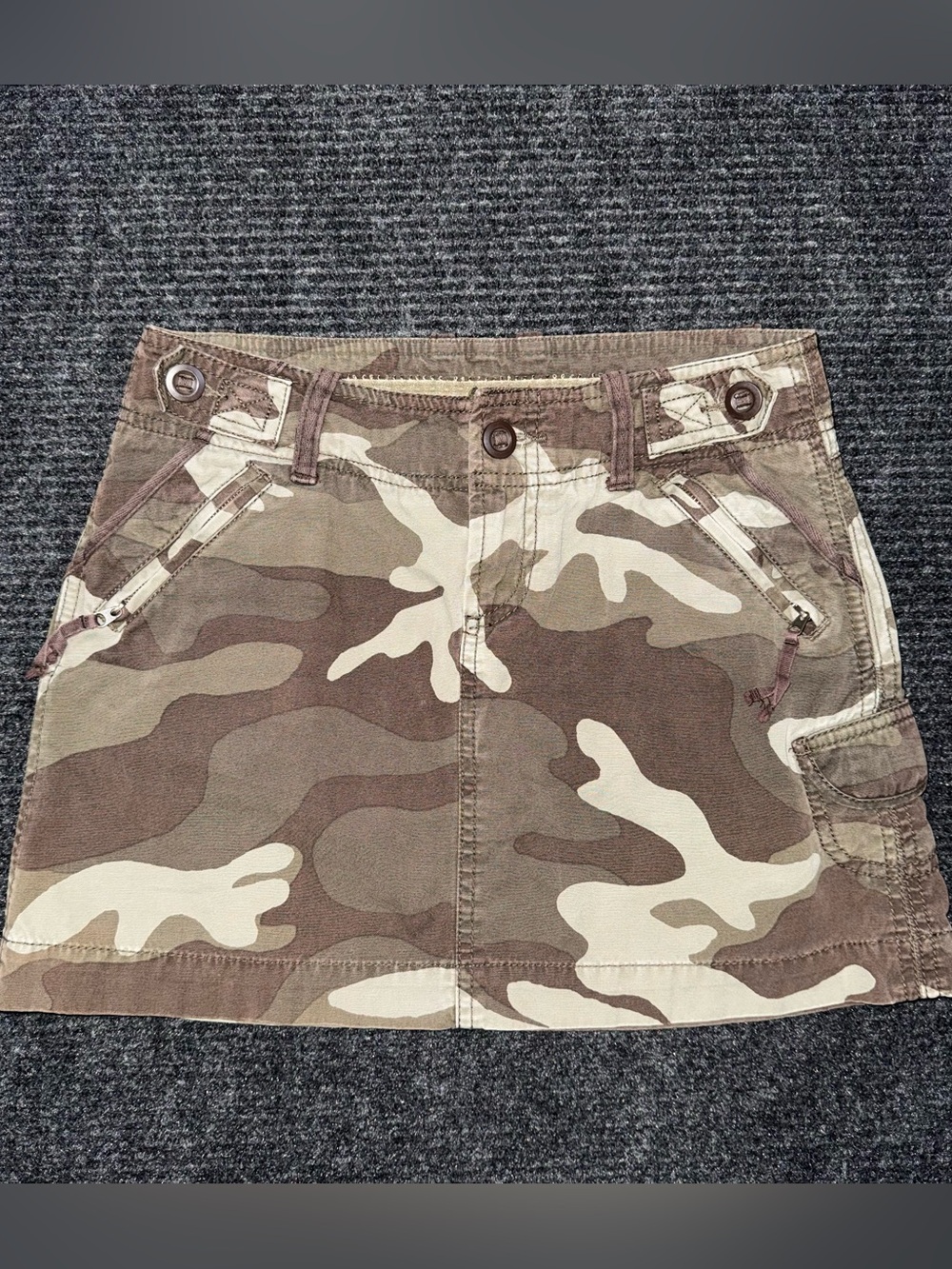 Vintage Skirt Sz 0 Brown Camo Cargo Mini Low Rise Military Utility Y2K Grunge